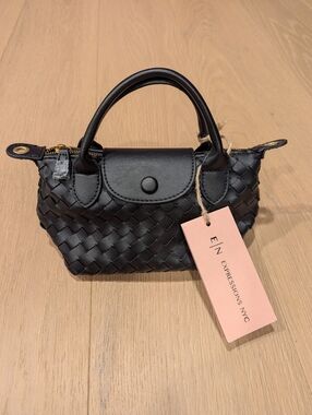 Expressions Black Woven Mini Top-Handle Satchel